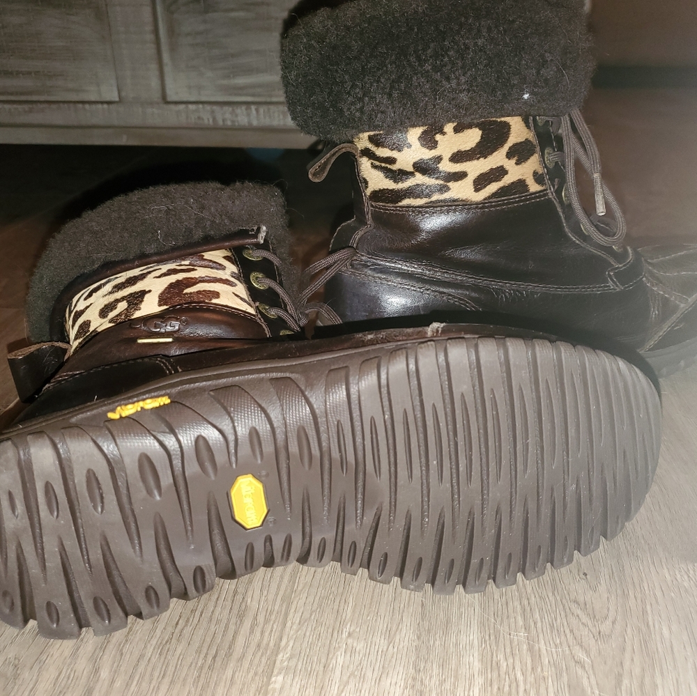 UGG Brown and Leopard Print Winter Boots - Picture 3 of 8
